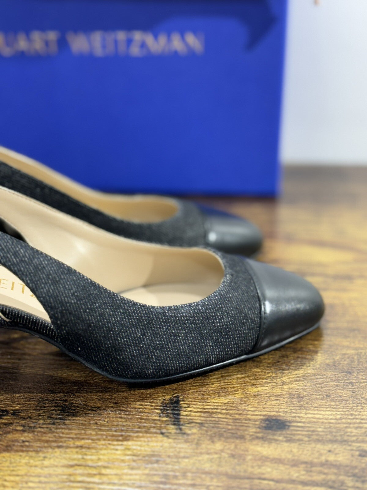 stuart weitzman Sleek 50 Sling Back Nera Pelle E Denim Luxury Woman 38.5