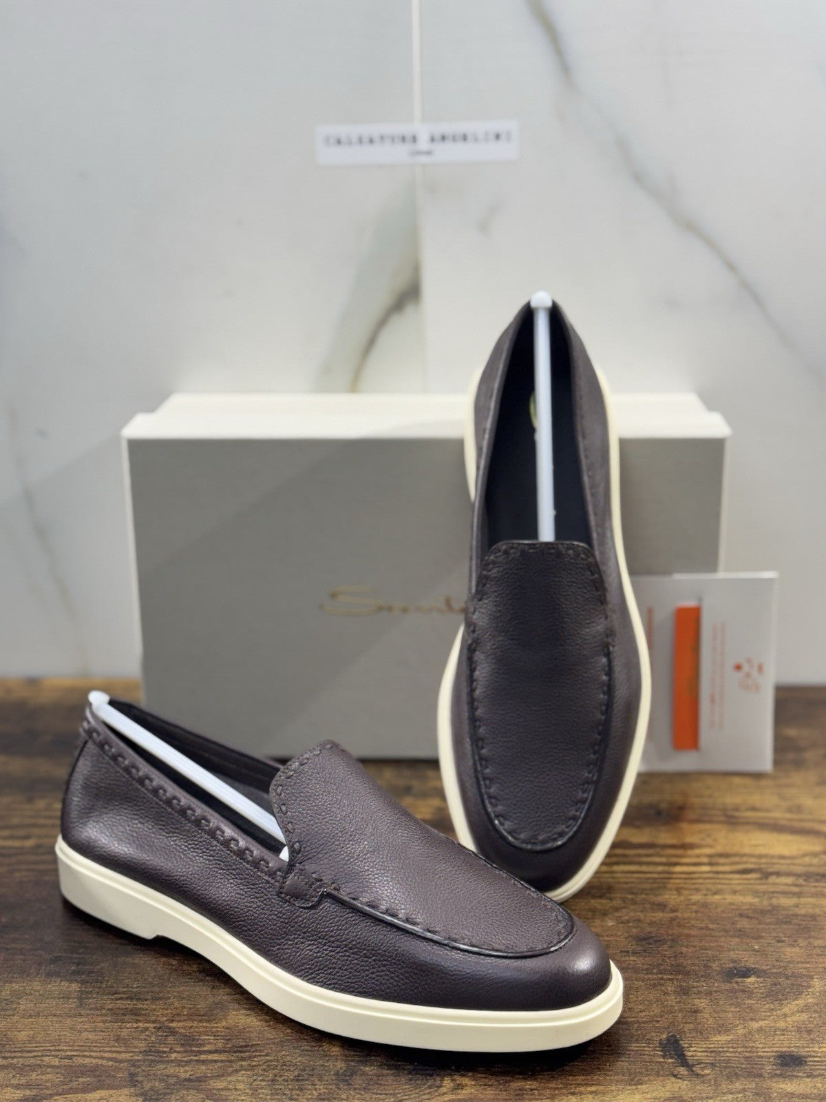 Santoni Mocassino Summer Walk Pelle Brown Luxury Santoni Scarpe Donna 38.5