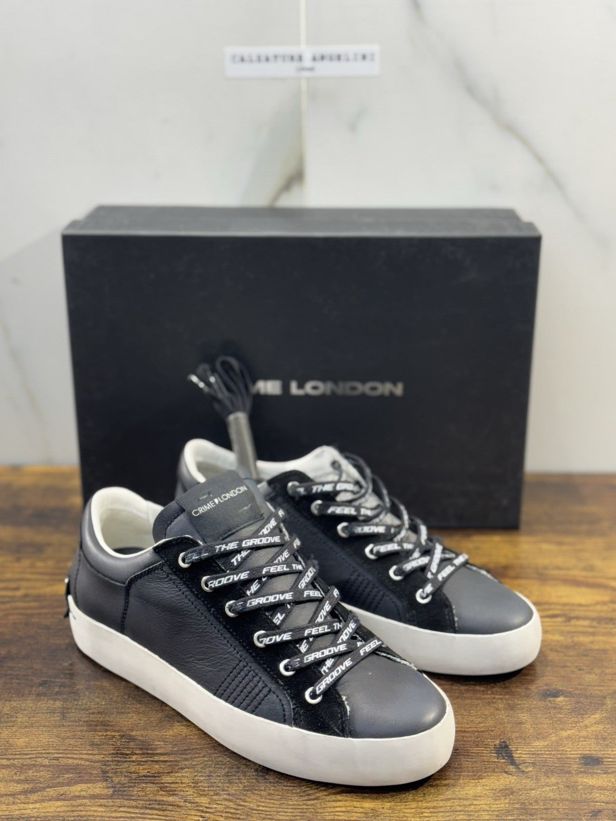 Crime London Sneaker Uomo Low Top Heritage Pelle Nero Casual Men Shoes 45