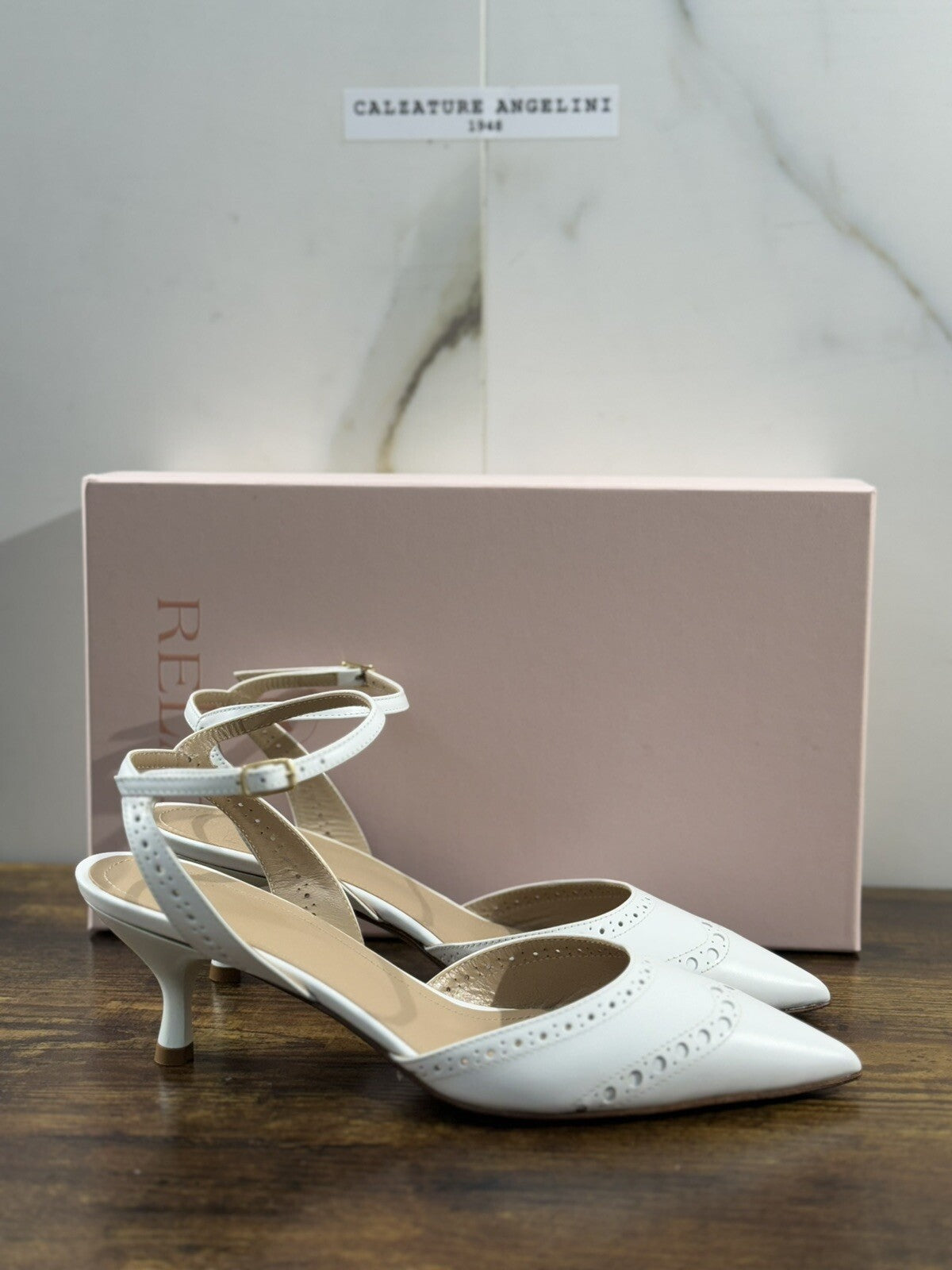 Relac Scarpa Donna Sling Back Pelle Bianca Luxury Handmade Shoes Relac 37