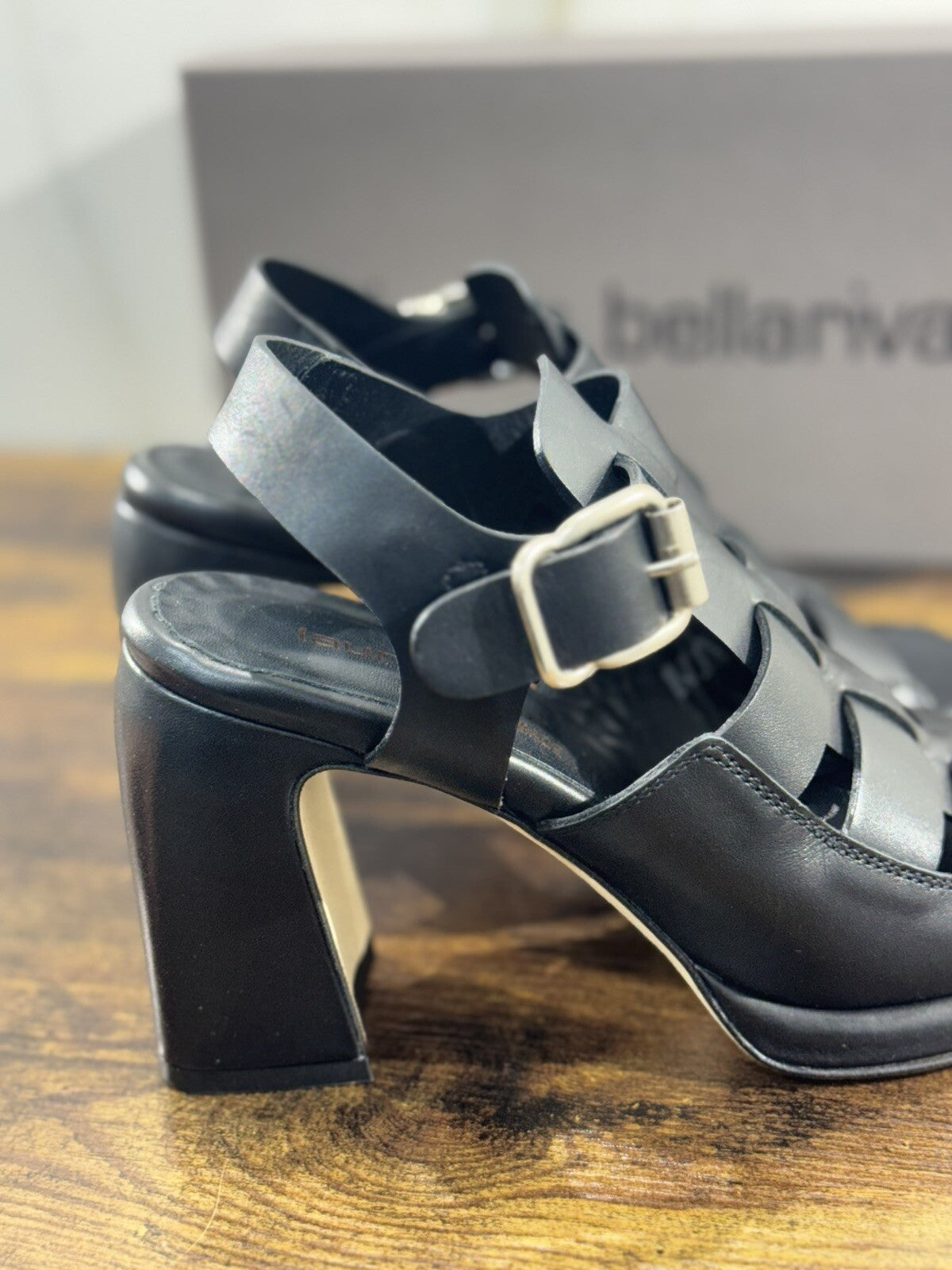 Laura Bellariva Sandalo Donna In Pelle Nera Con Tacco Made In Italy 39