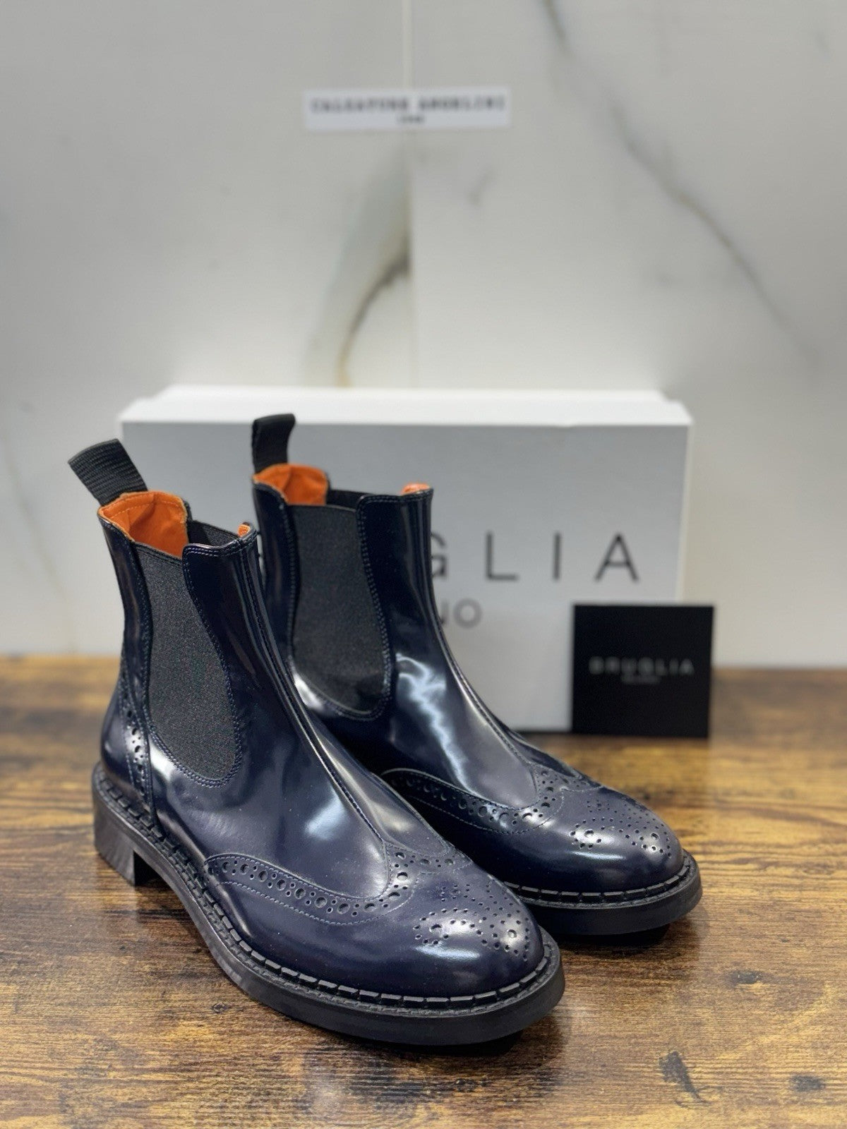 Bruglia Milano Chelsea Boot Blu Pelle Top Quality Scarpe Donna 40