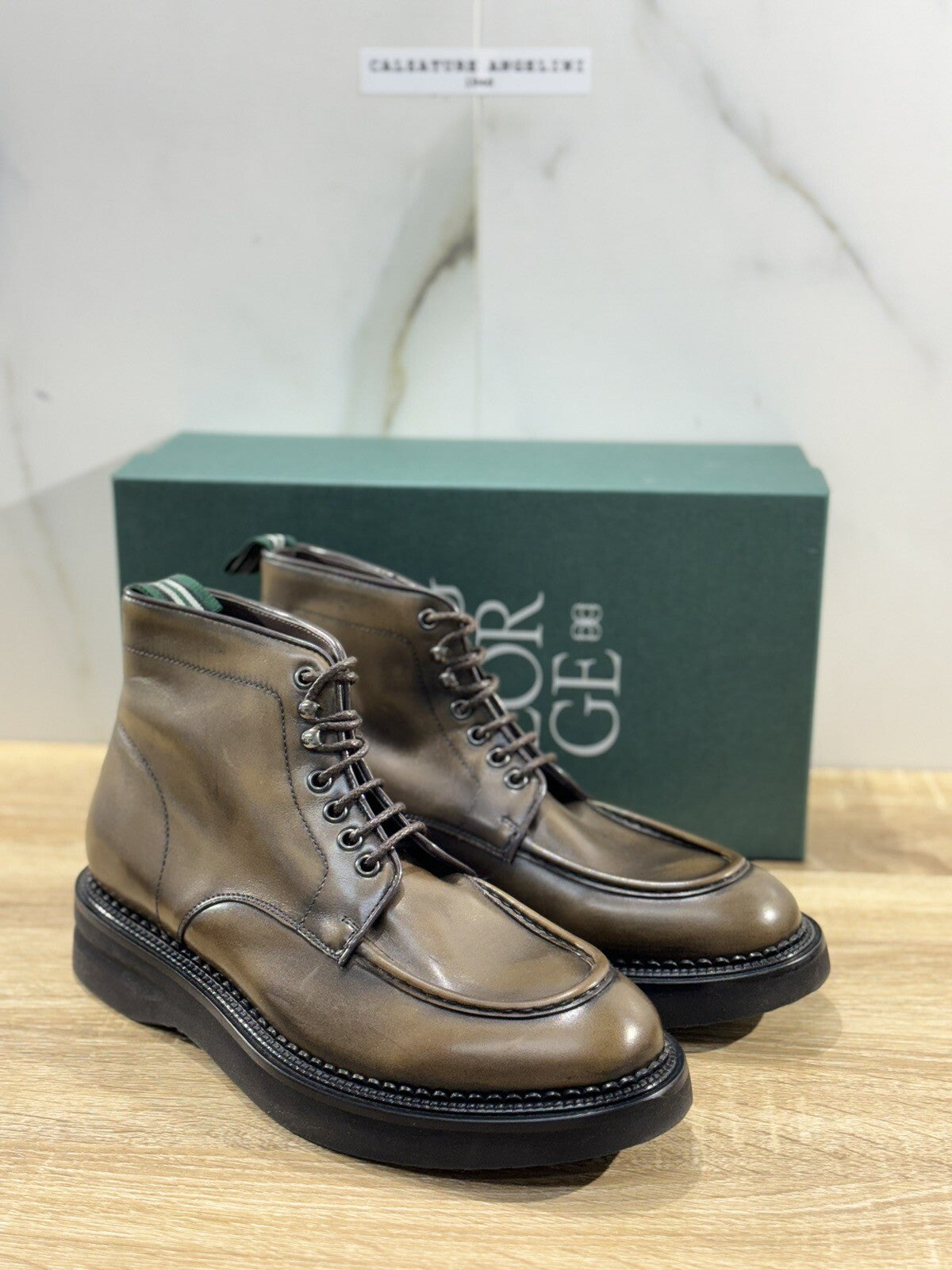 Green George Scarpa Uomo Anfibio Boot Pelle Verdone Fondo Extra Light 42