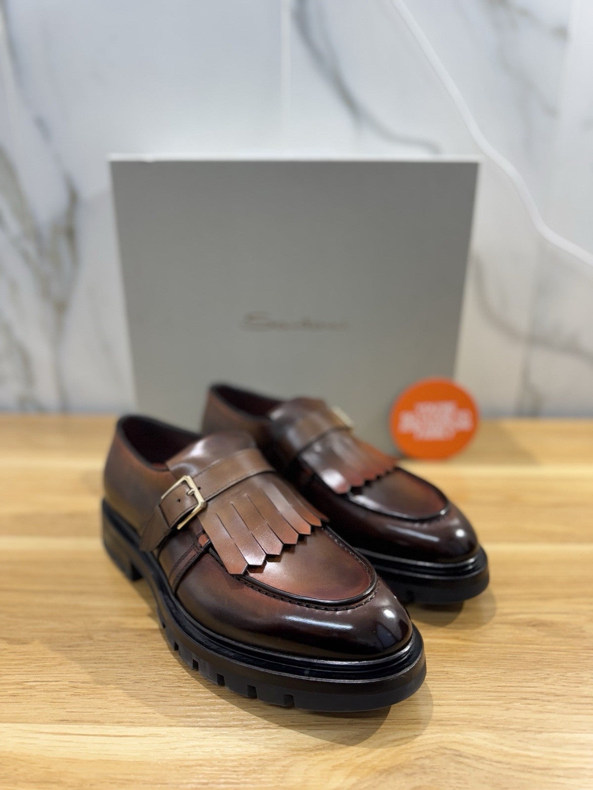 Santoni Mocassino Frangia Pelle Cuoio Anticato Luxury Santoni Scarpa Uomo 44
