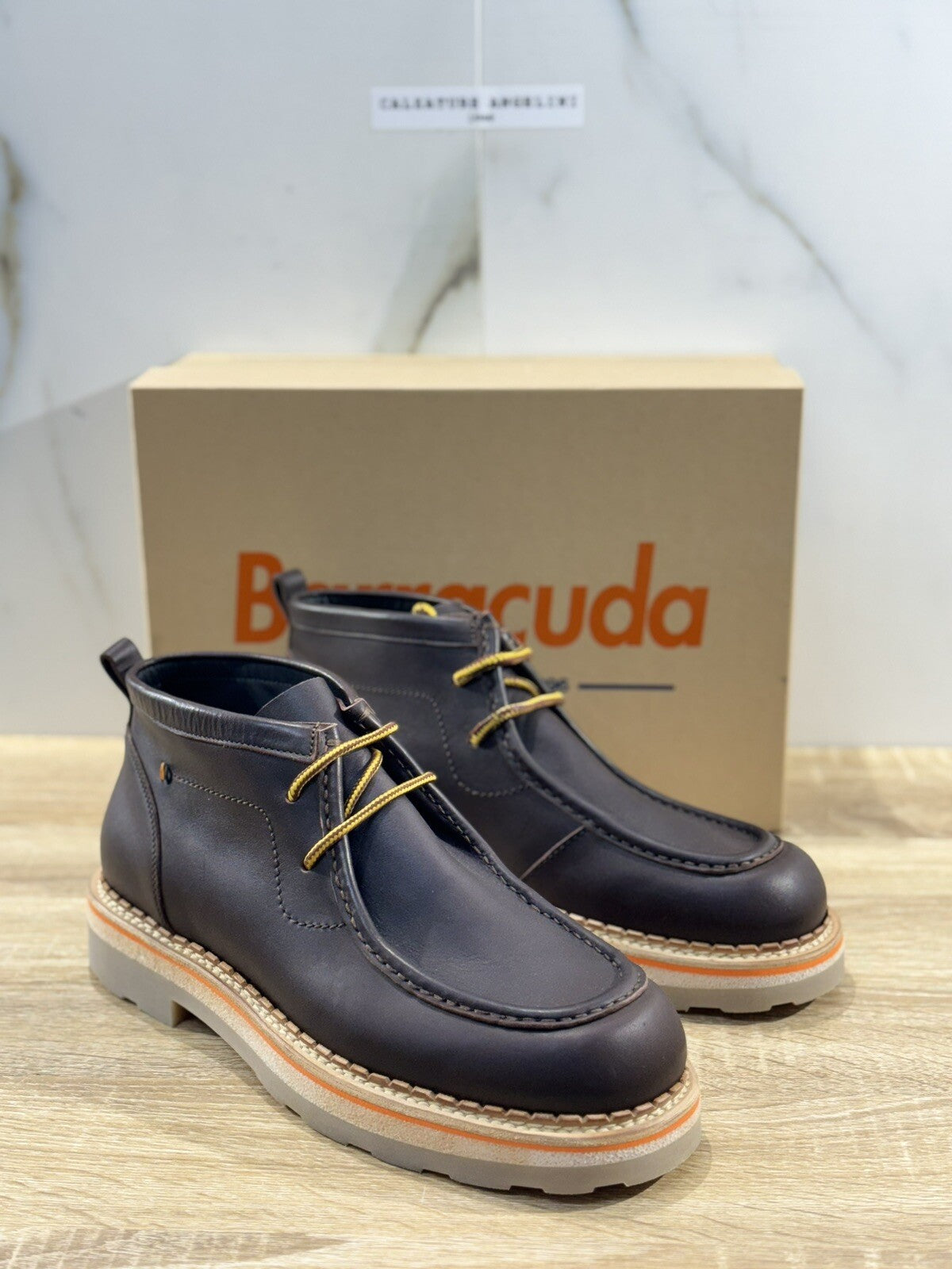 Barracuda Polacchino Uomo Fully Made In Italy Pelle Marrone Casual Boot 45