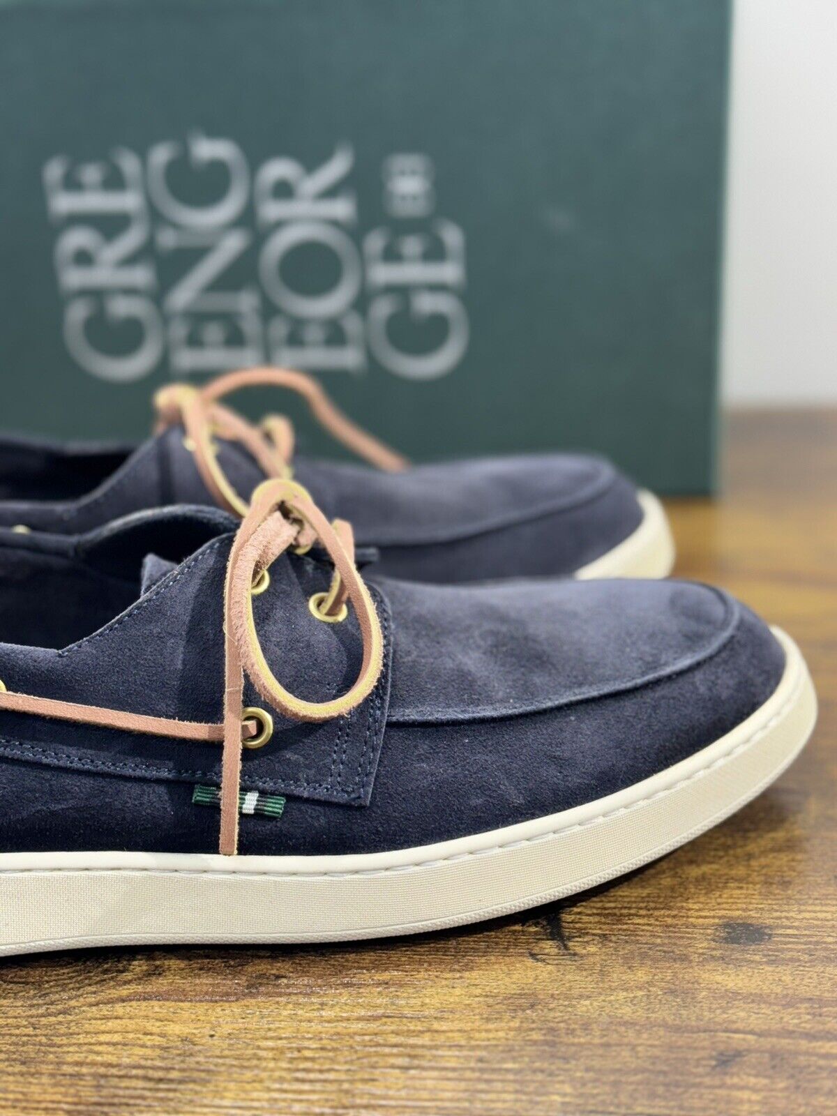 Green George Scarpa Uomo Mocassino Barca Suede Blu Luxury Handmade 43