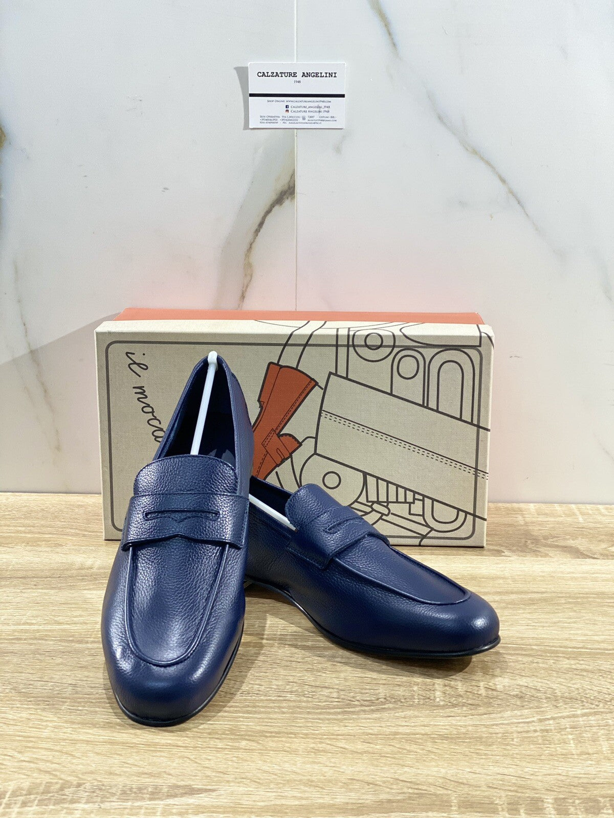 Il Mocassino Scarpa Uomo Tasca In Pelle Blu Luxury Men Shoes 45