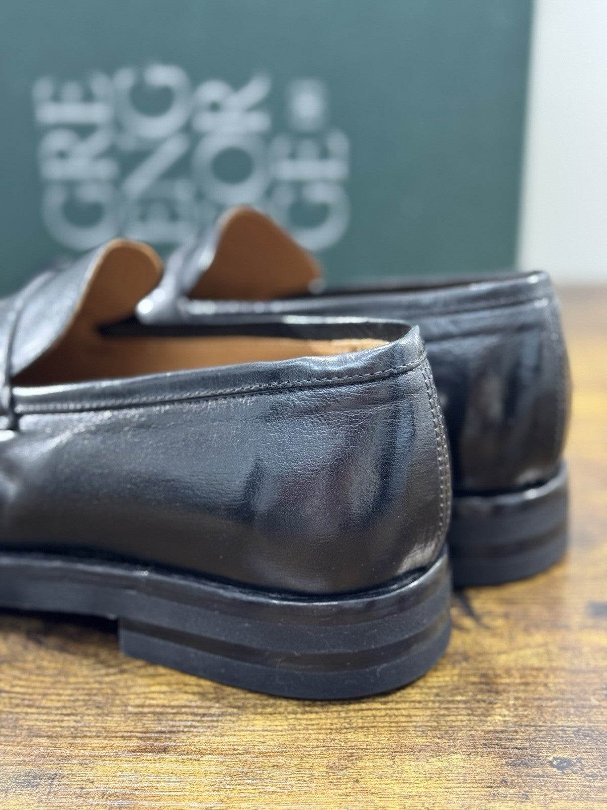 Green George Scarpa Uomo Mocassino Pelle Nero Fondo Vibram Luxury Handmade 41