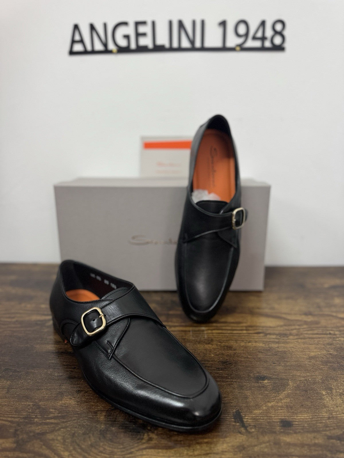 Santoni Mocassino Mono Buckle Goodyear Pelle Nero Luxury Santoni Scarpa 43.5