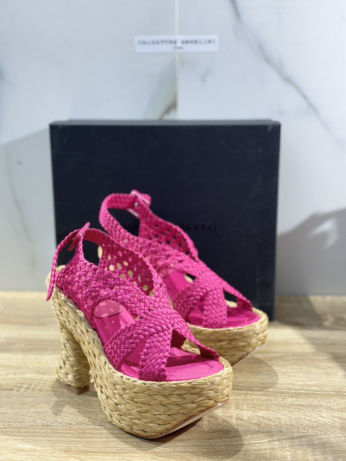 Paloma BARCELO’ Sandalo Donna Xia Pelle Intreccio Fuxia Luxury Shoes 40