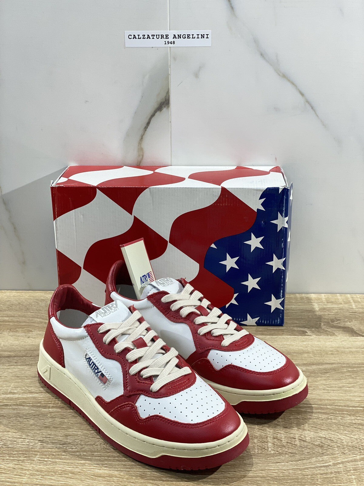 Autry Medalist Low Sneaker Uomo Pelle Bianco Red Casual Autry Men Shoes 45
