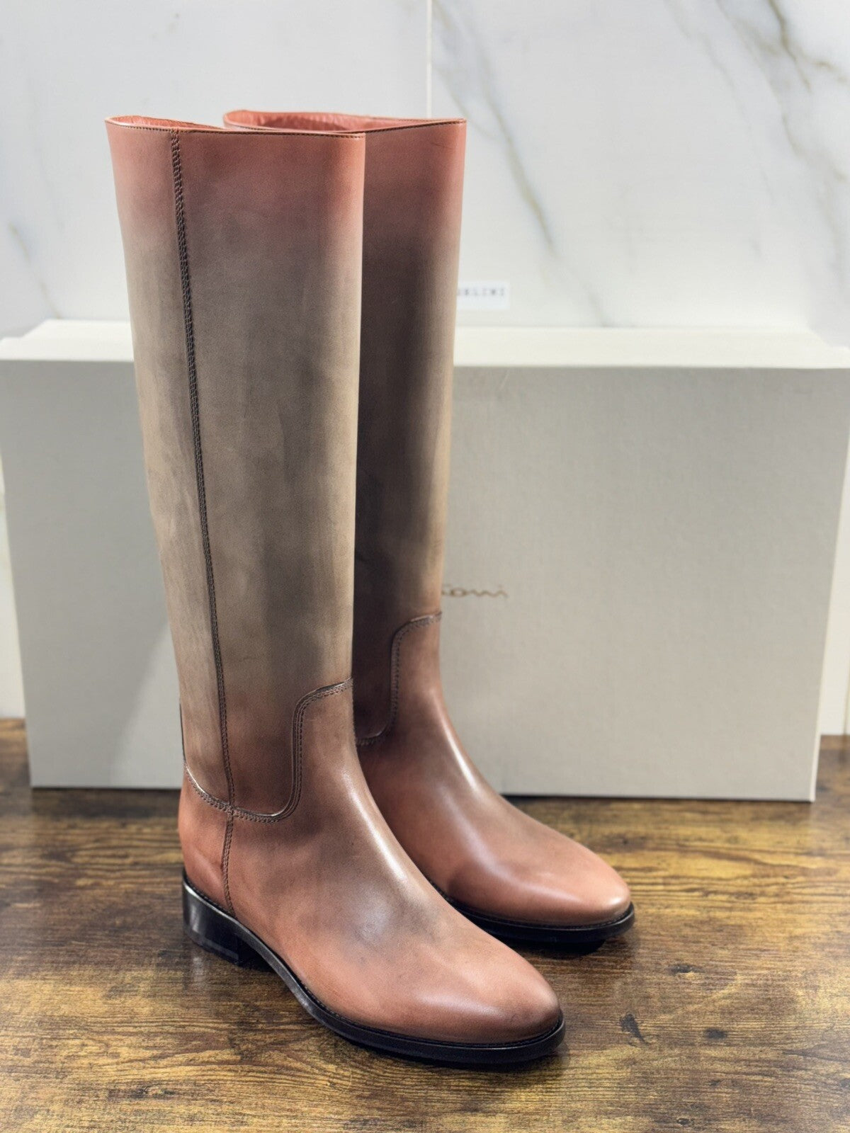Santoni Stivali Donna In Pelle Anticata A Mano Luxury Woman Boot Santoni 39
