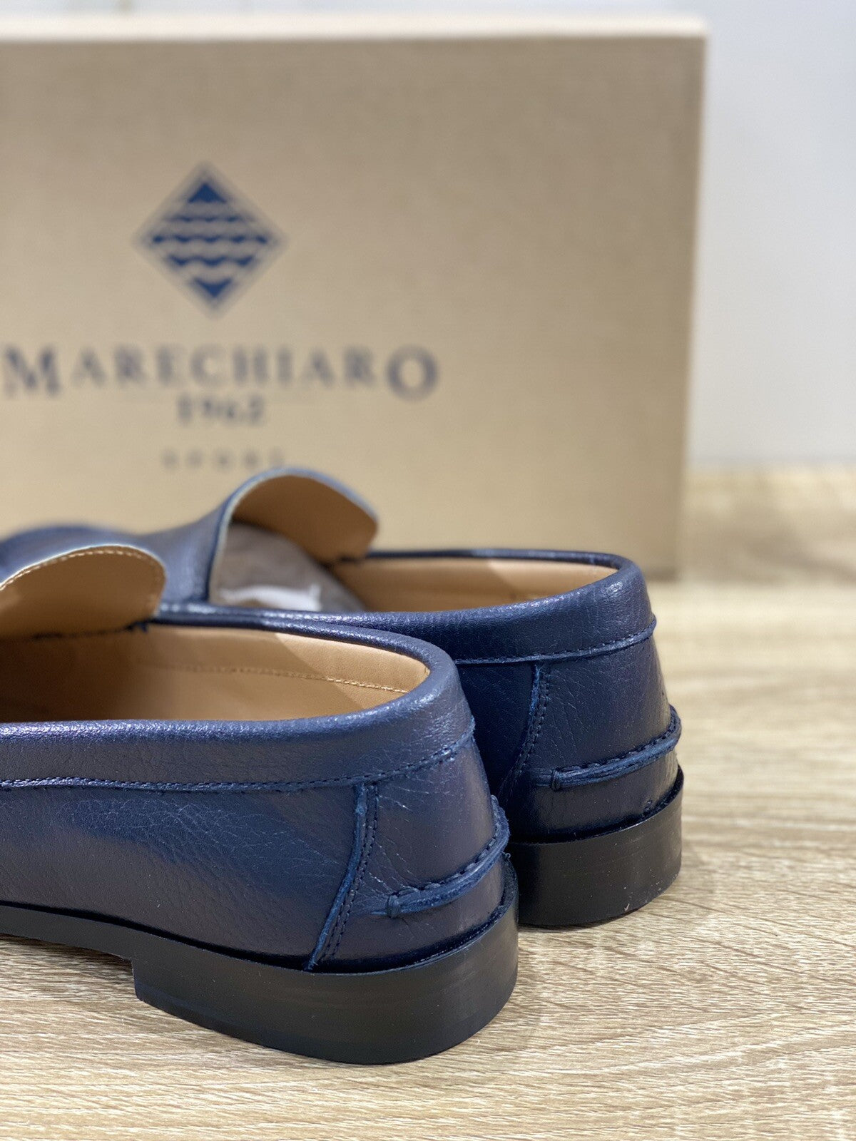 Marechiaro 1962 uomo mocassino pelle bottolata Blu fondo cuoio 45