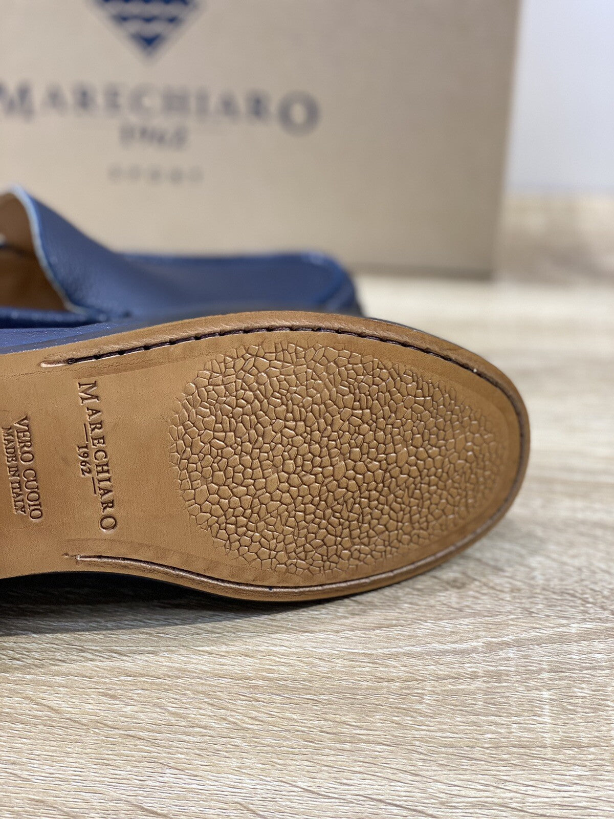 Marechiaro 1962 uomo mocassino pelle bottolata Blu fondo cuoio 45