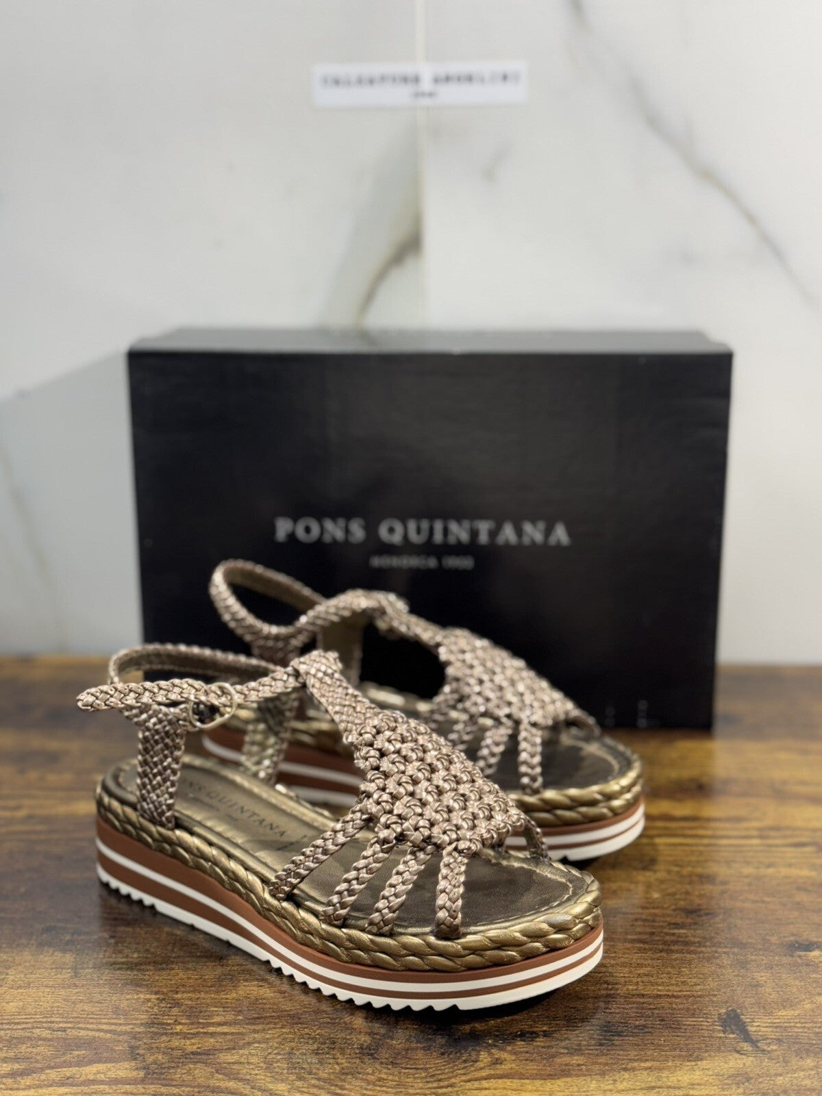 Pons Quintana Sandalo Donna Milan Pelle Bronzo Handmade Zeppa 35