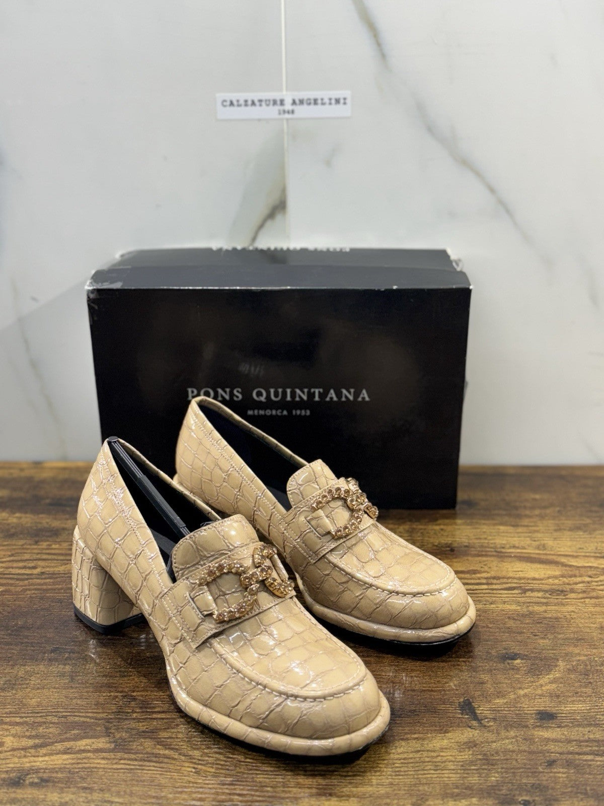 Pons Quintana Mocassino Donna Pelle Beige Con Tacco Casual Loafer 41