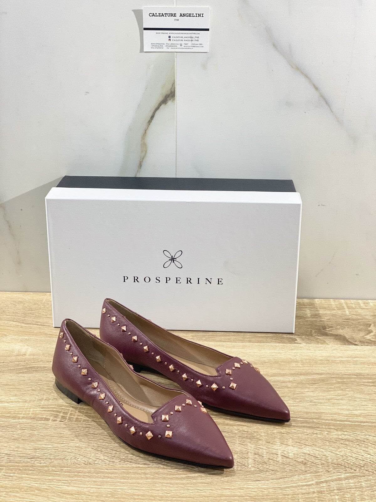 Prosperine Ballerina donna Pelle Bordo’ Borchie Sacchetto costruction 37