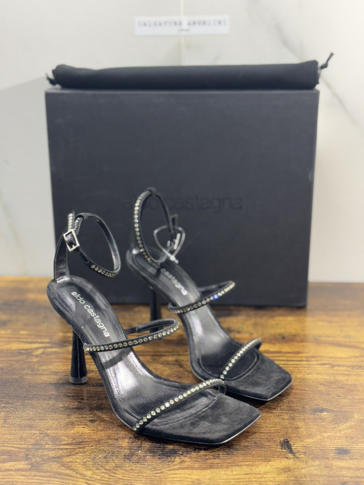 Aldo Castagna Sandalo Donna Demet Pelle Suede Nero Luxury Woman Sandal 36