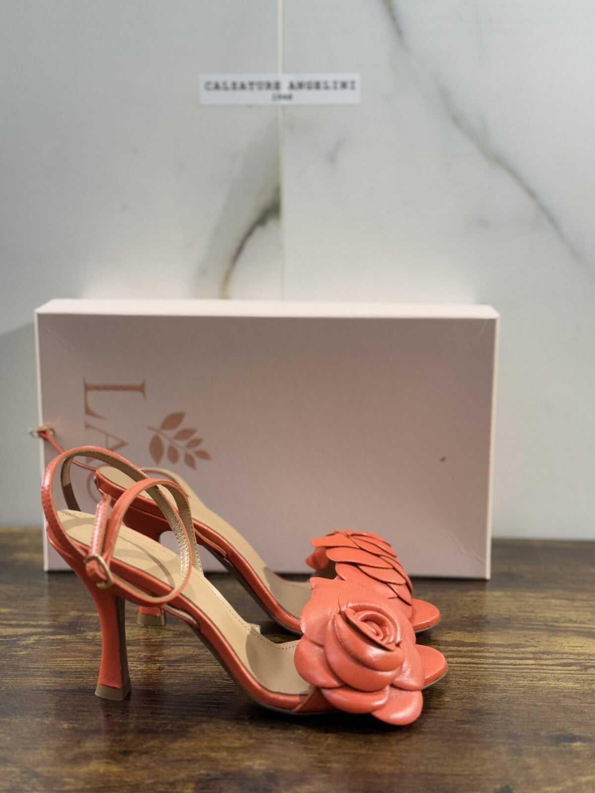 Relac Sandalo Donna Fiore Pelle Arancio Handmade Shoes Relac 37