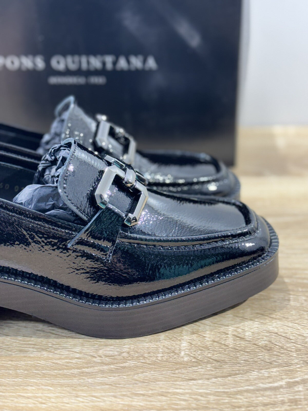 Pons Quintana Mocassino Donna Pelle Nero Con Tacco Casual Loafer 39