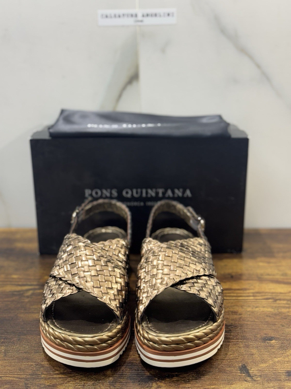 Pons Quintana Sandalo Milan Donna Pelle Bronzo Handmade Con Zeppa 41