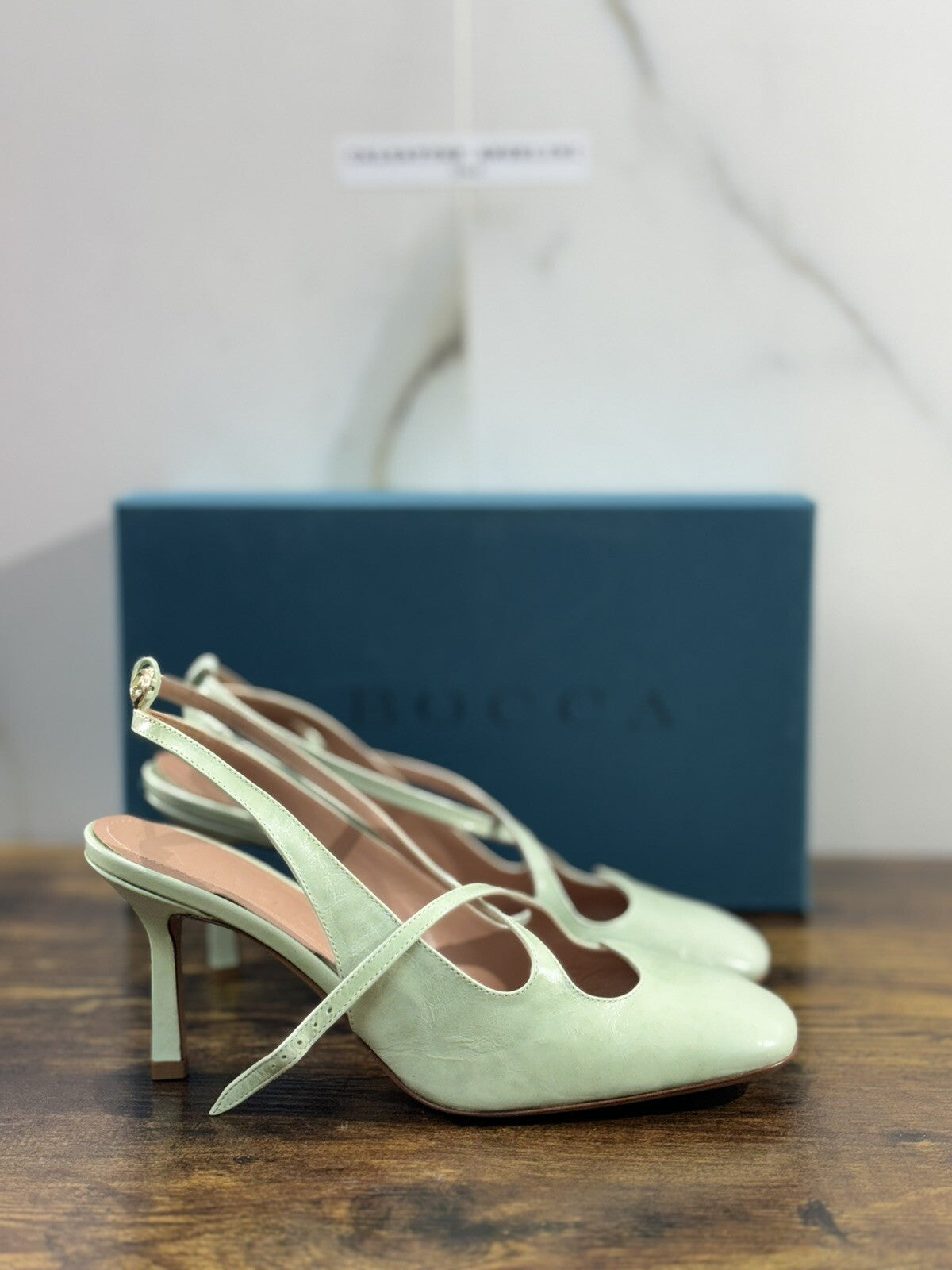 A.Bocca Two For Love Sling Back Donna Pelle Menta Tacco Luxury Handmade 39