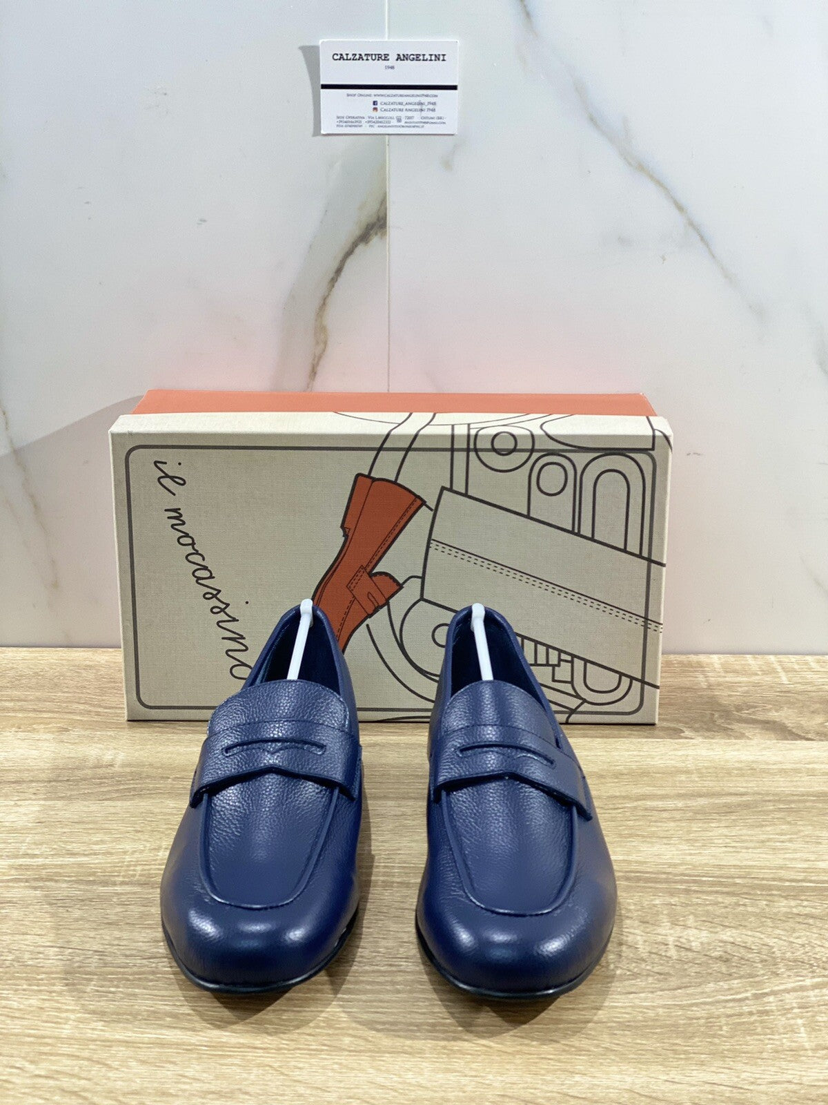 Il Mocassino Scarpa Uomo Tasca In Pelle Blu Luxury Men Shoes 45