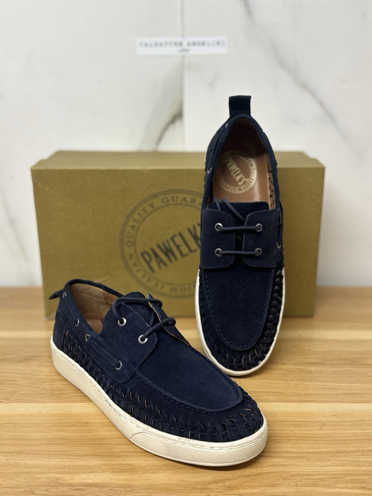 Pawelk’s Boat Shoes Pelle Suede Navy Hand Made In Italy Uomo 45