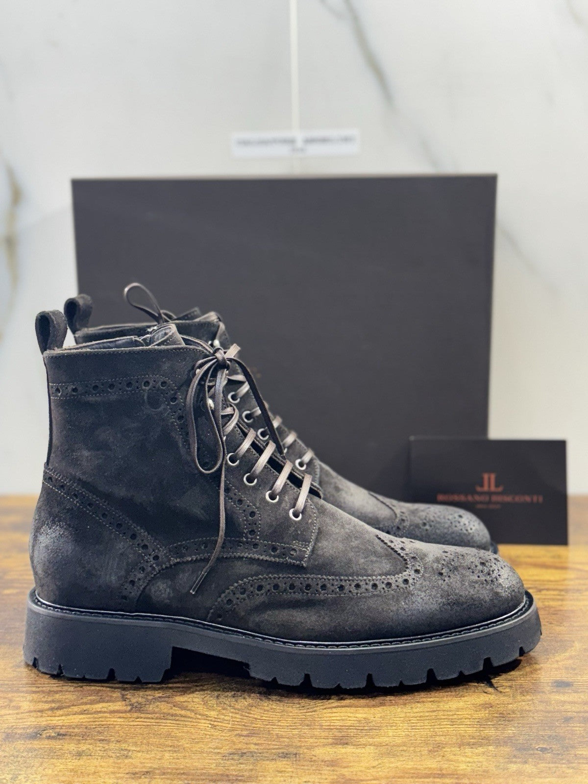 Rossano Bisconti Polacchino Uomo Pelle T Moro Suede Fully Italy 45