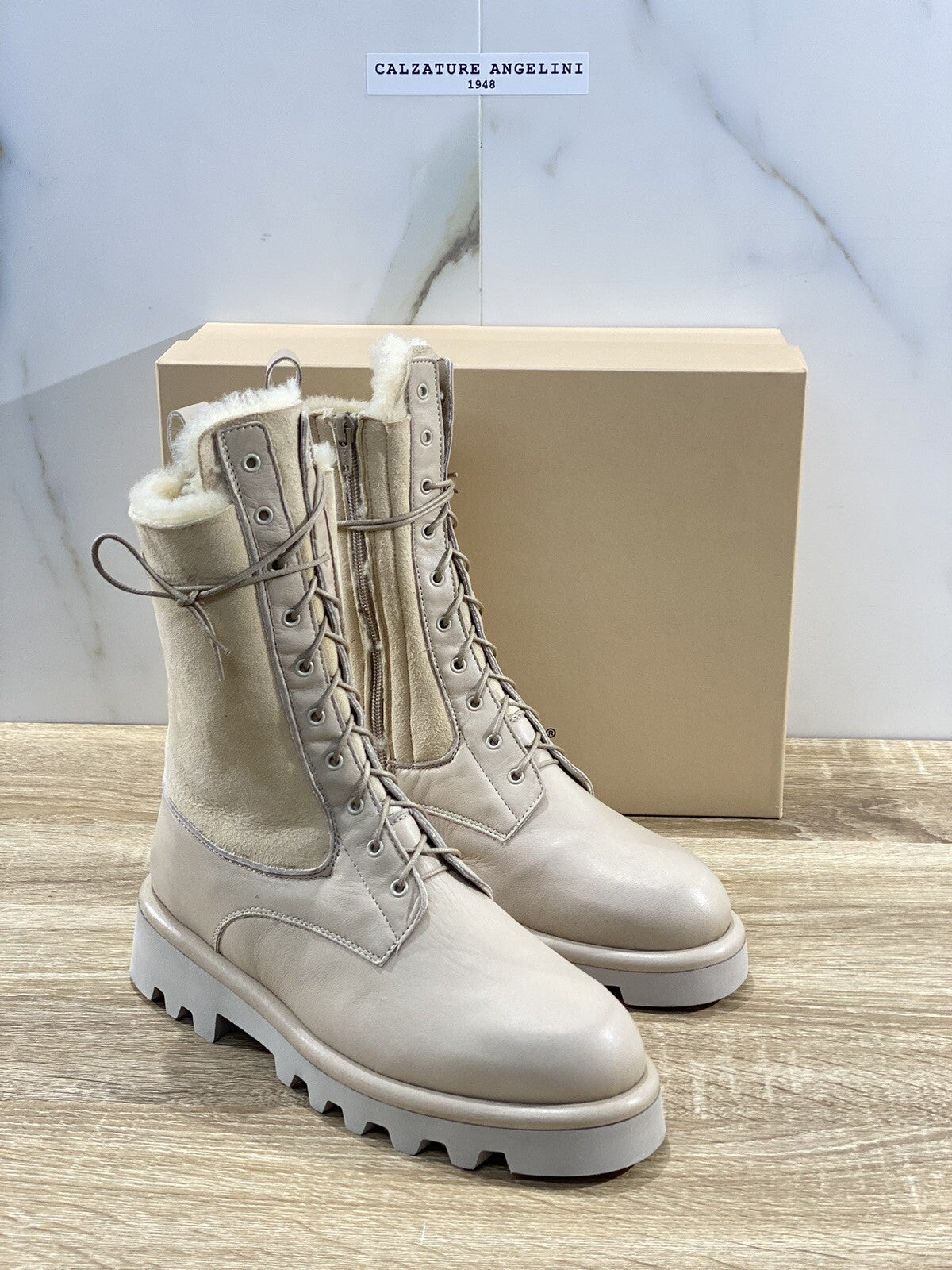 Lorena Paggi Anfibio donna 22254 pelle Suede Sabbia luxury boot Fur 42