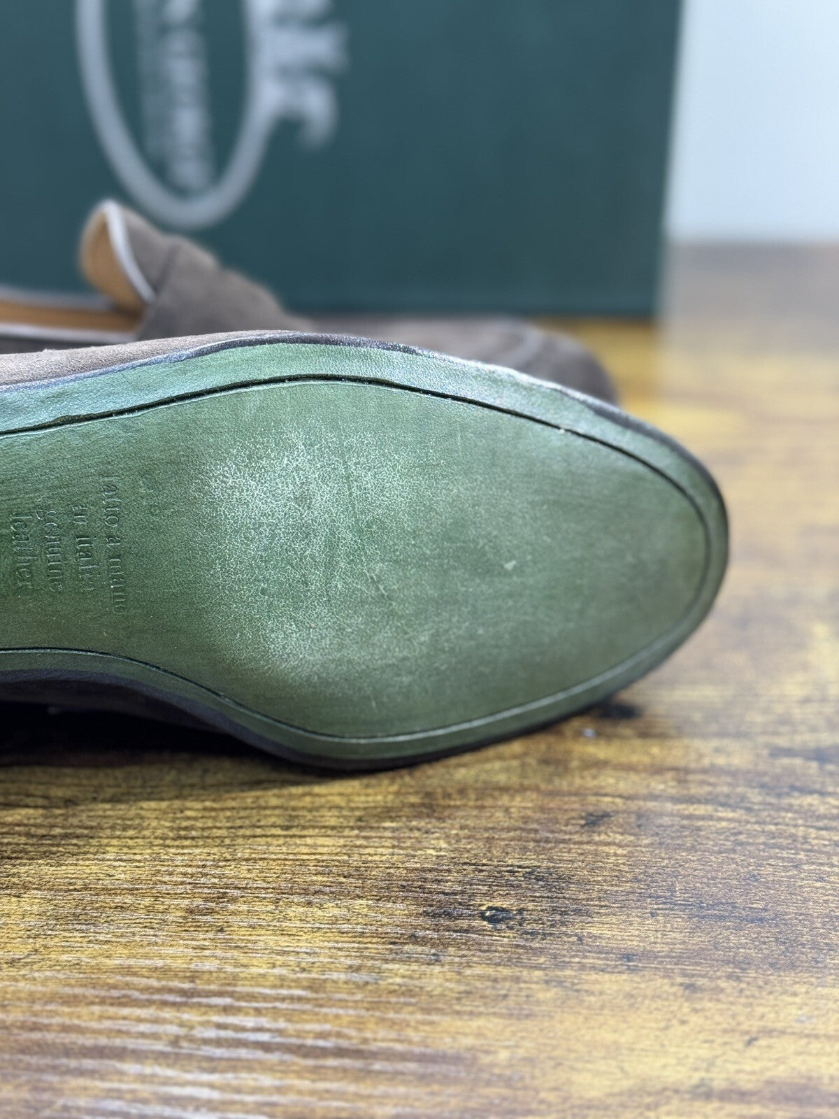 Green George Mocassino Uomo Suede Testa Moro Luxury Handmade Men 40