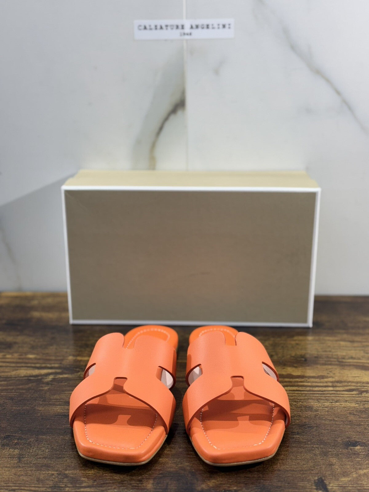 Capri Sandalo Donna In Pelle Arancio Fatto A Mano In Italia Fondo Cuoio 38