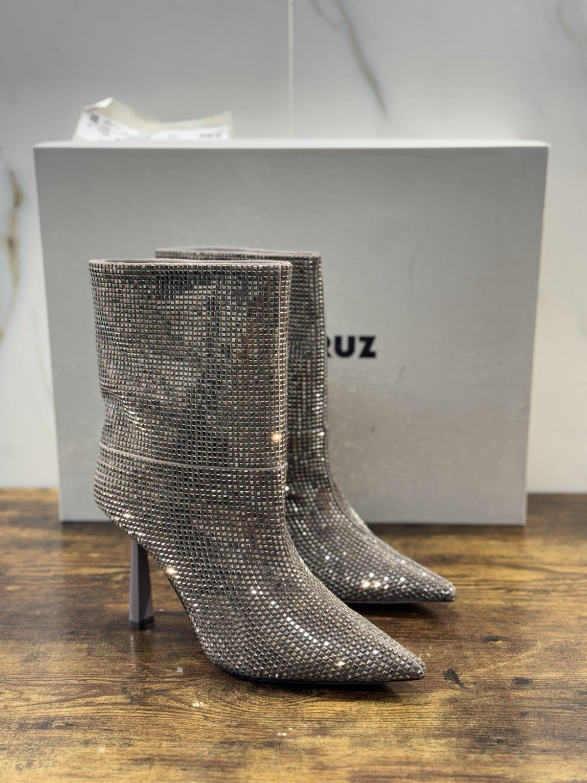 Lola Cruz stivaleletto con strass plomo gun metal luxury boot woman 40