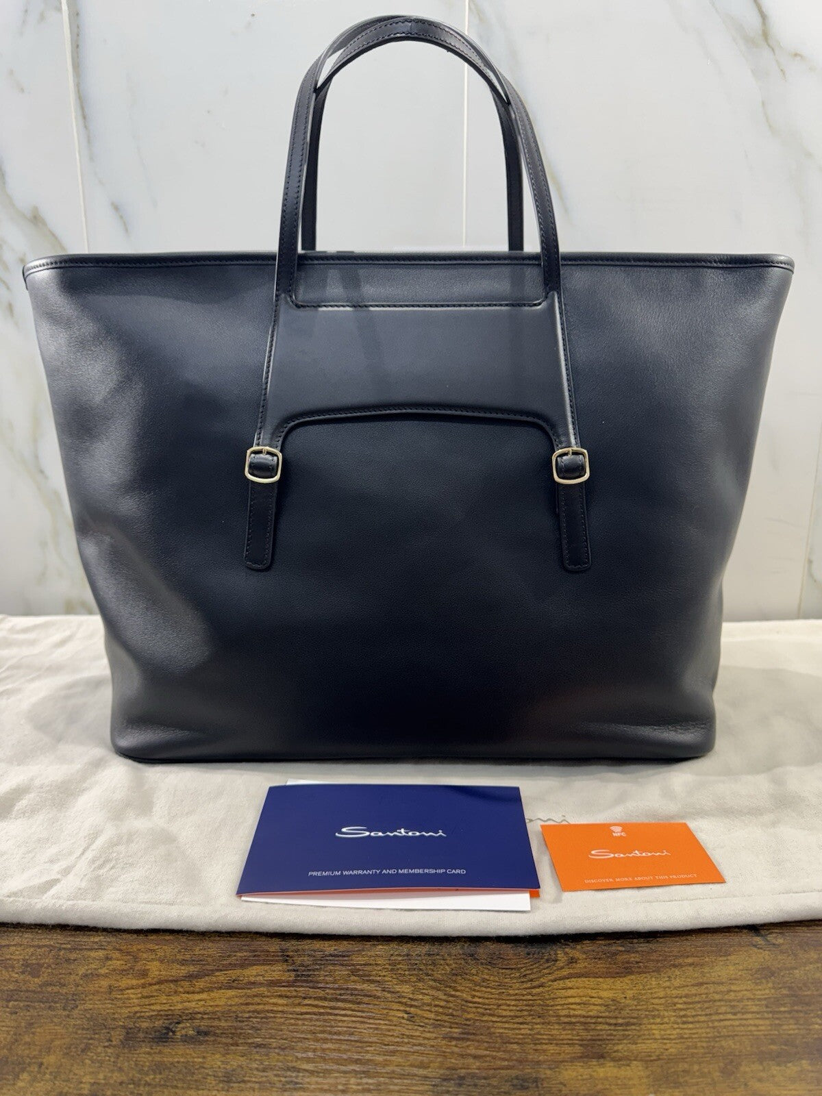 Borsa Santoni Donna Maxy Shopping In Pelle Nera Luxury Woman Bag Santoni