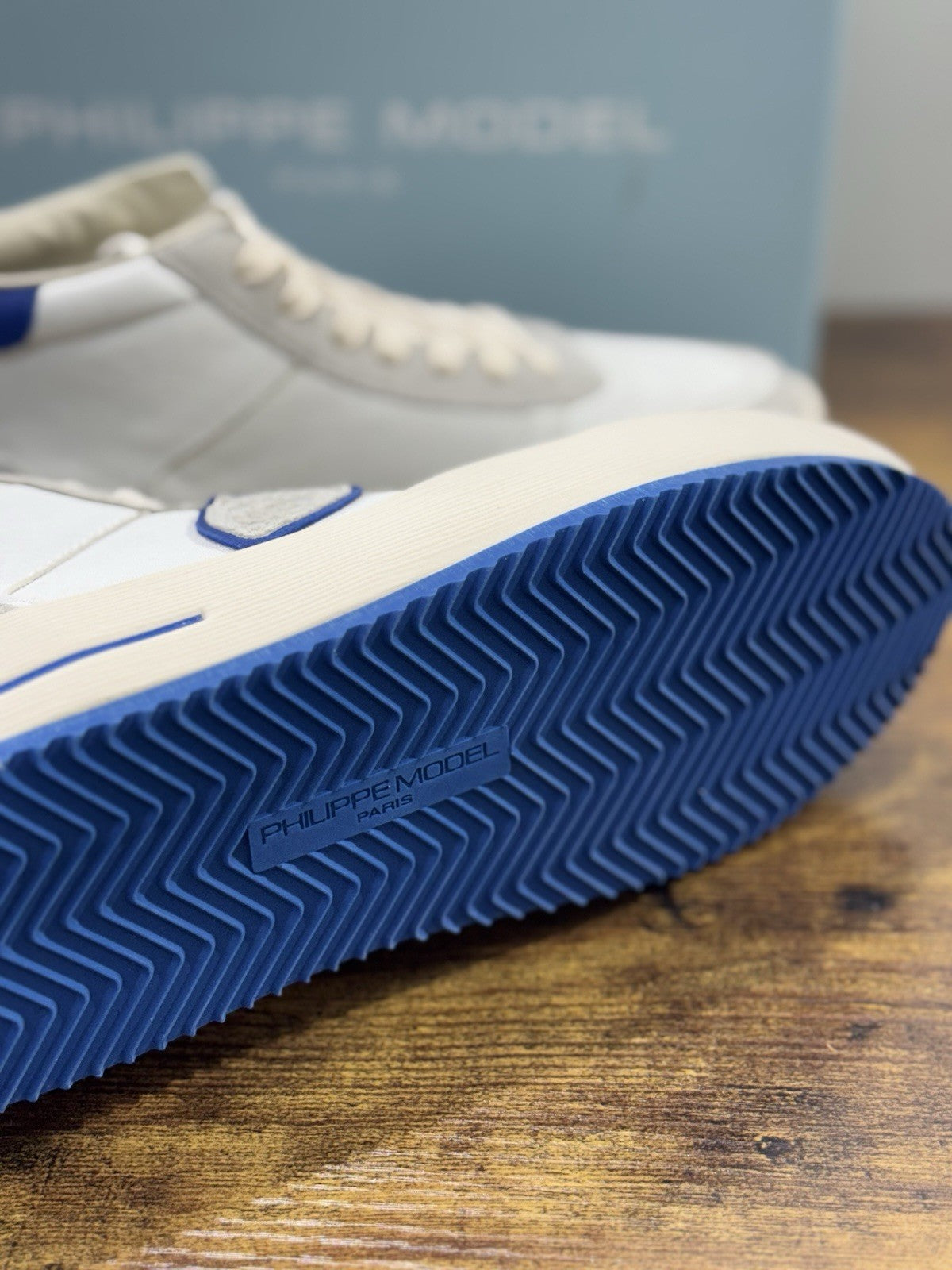 Philippe Model Nice Mid Men Sneaker Uomo Pelle E Suede Blu Bianco 45