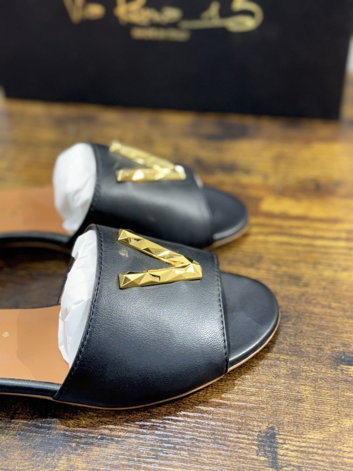 Via Roma 15 Ciabatta Pelle Nera V Logo Donna 37
