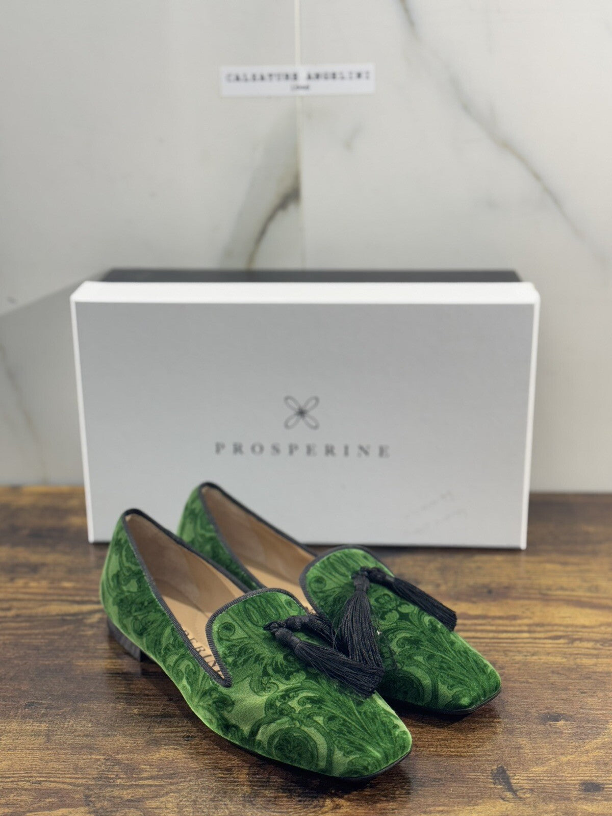 Prosperine mocassino donna in Velluto Damasco luxury made in italy 37 Verde