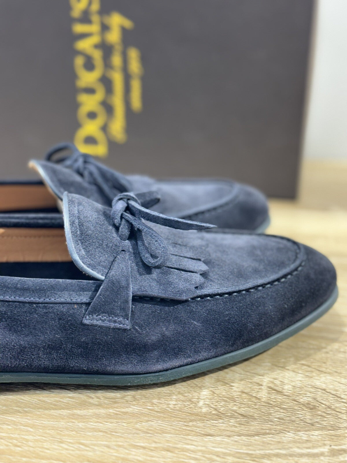 Doucal’s Mocassino Uomo Bokeh Suede Blu Ultra Flexible Luxury Men 40