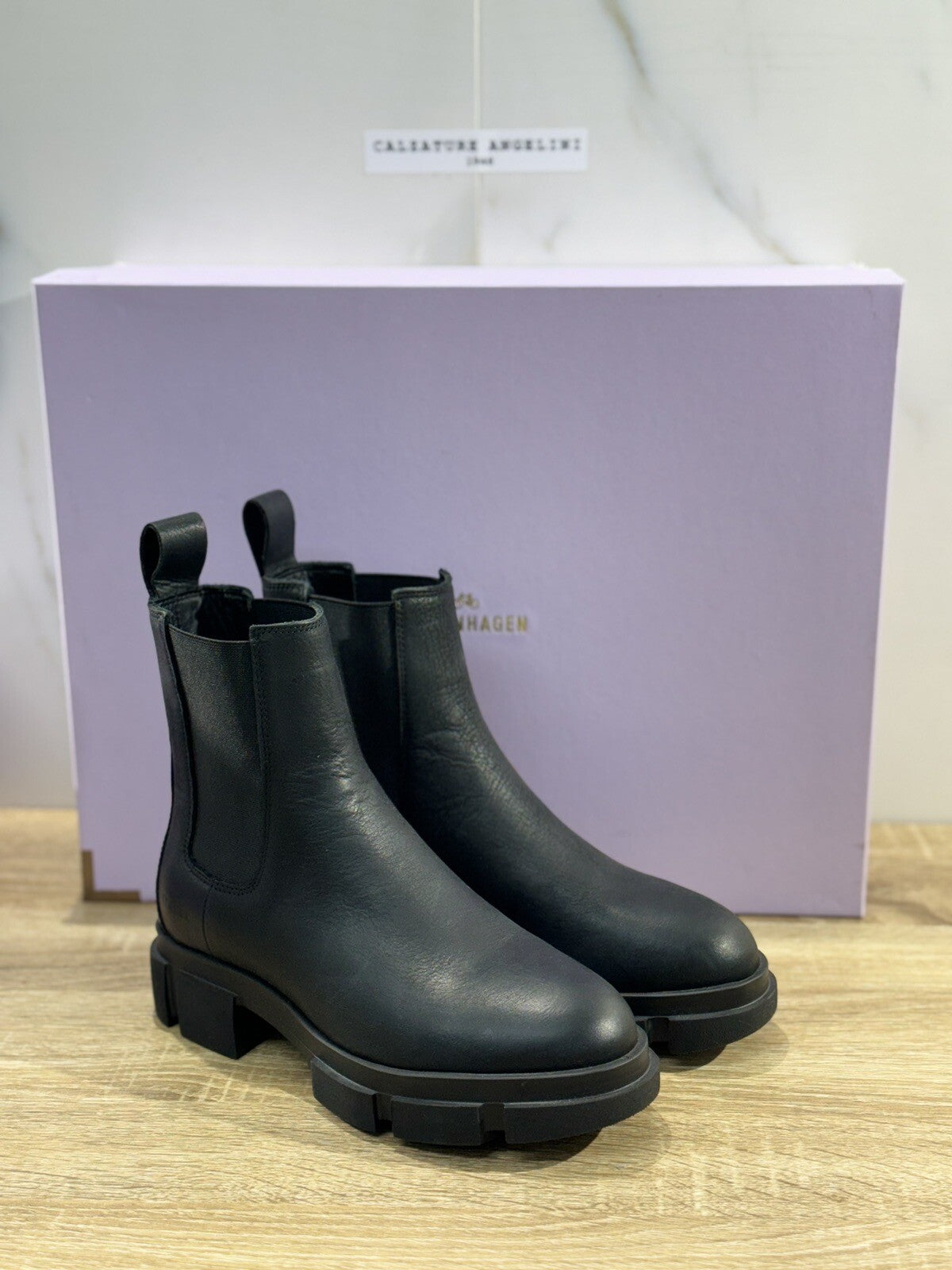 Copenhagen Chelsea Boot Combat Donna Pelle Waxed Nero Casual Boot 41