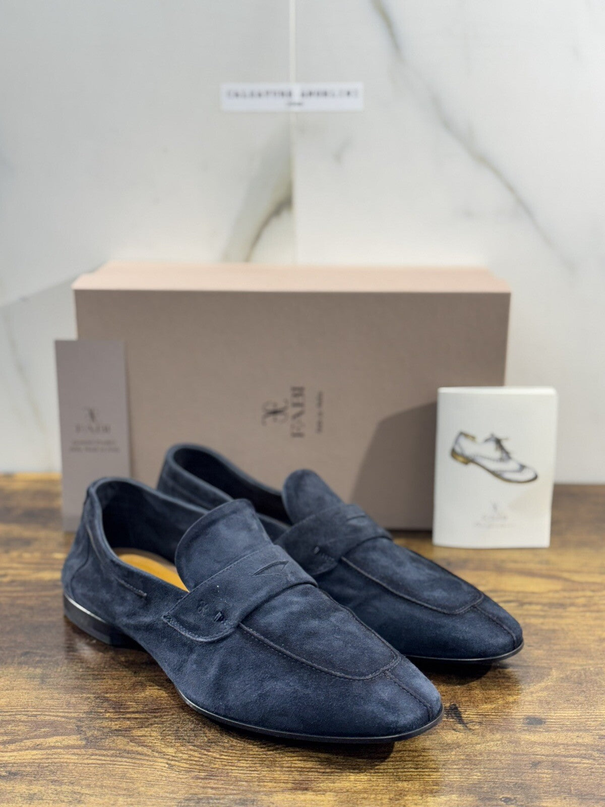 Fabi Mocassino Uomo Pelle Blu Suede Luxury Handmade Fabi Handmade Loafer 44