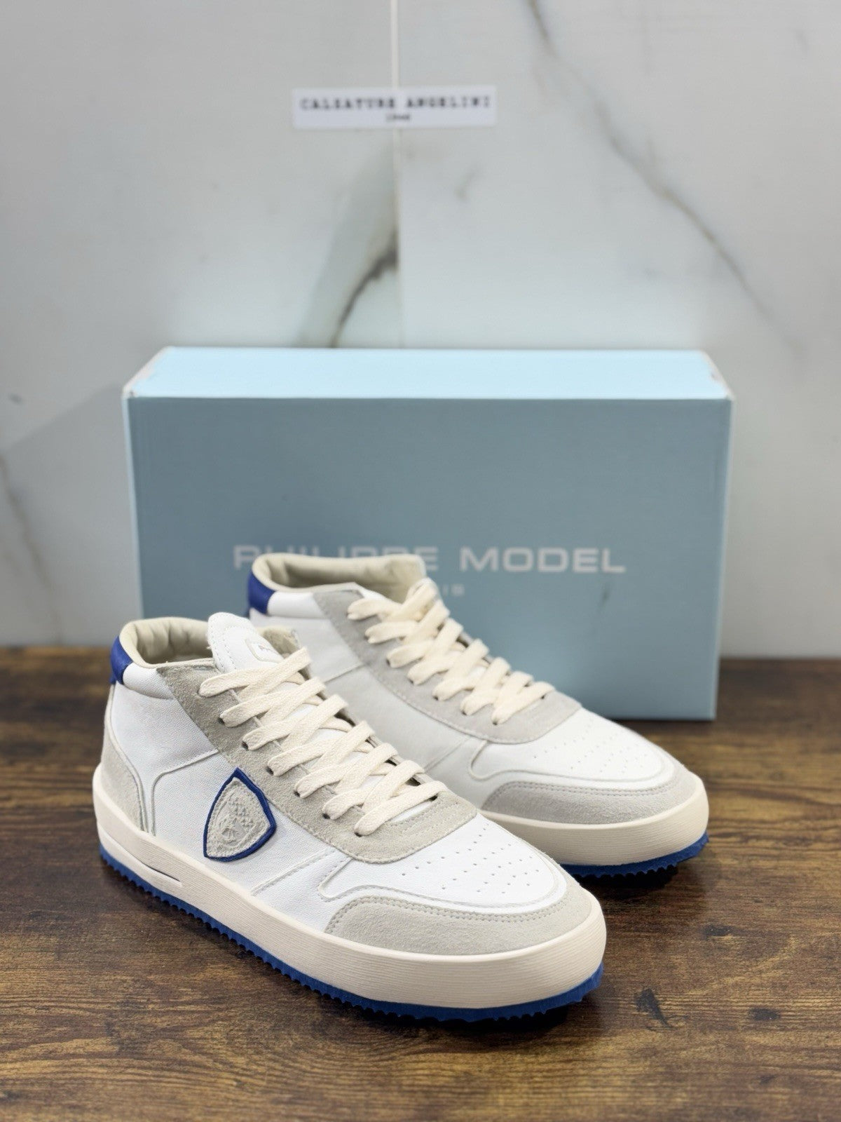 Philippe Model Nice Mid Men Sneaker Uomo Pelle E Suede Blu Bianco 45