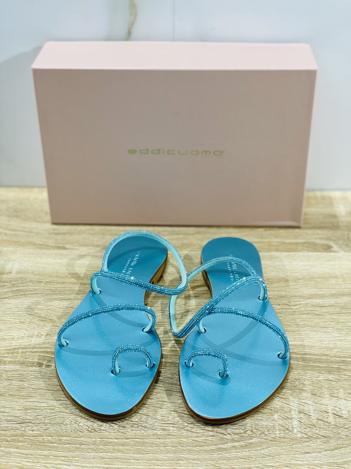 Eddi Cuomo Luxury Sandals Donna Cannes Turchese Fatti A Mano Totally Handmade 37