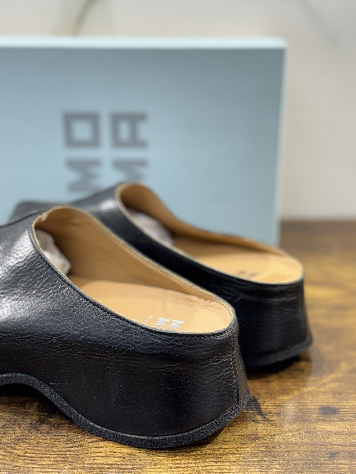 Moma Sabot Pelle Nero Zeppa Luxury Handmade Moma Donna 40