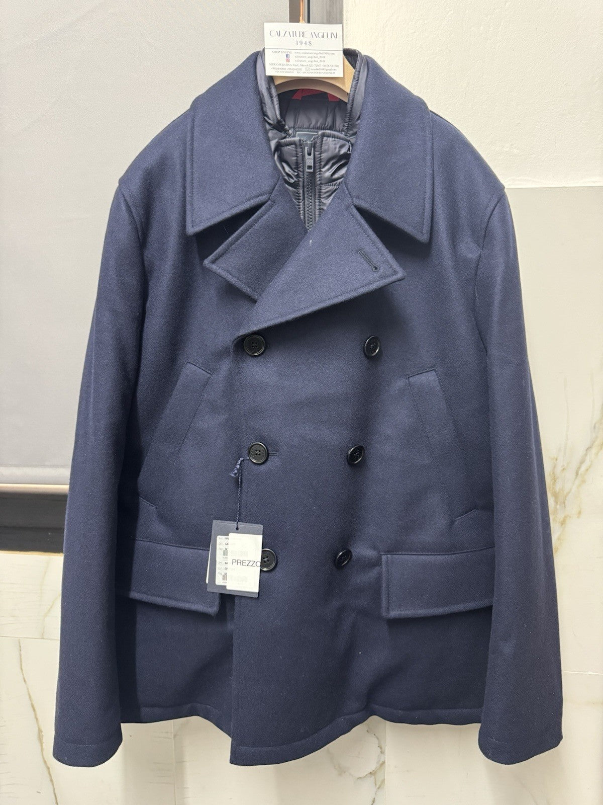 Fay Caban Doppio Petto Misto Cashmere Luxury Fay Coat Blu Uomo XL