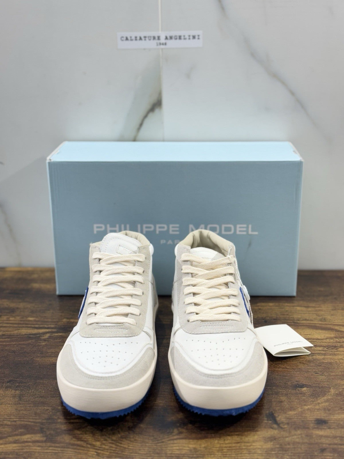 Philippe Model Nice Mid Men Sneaker Uomo Pelle E Suede Blu Bianco 45