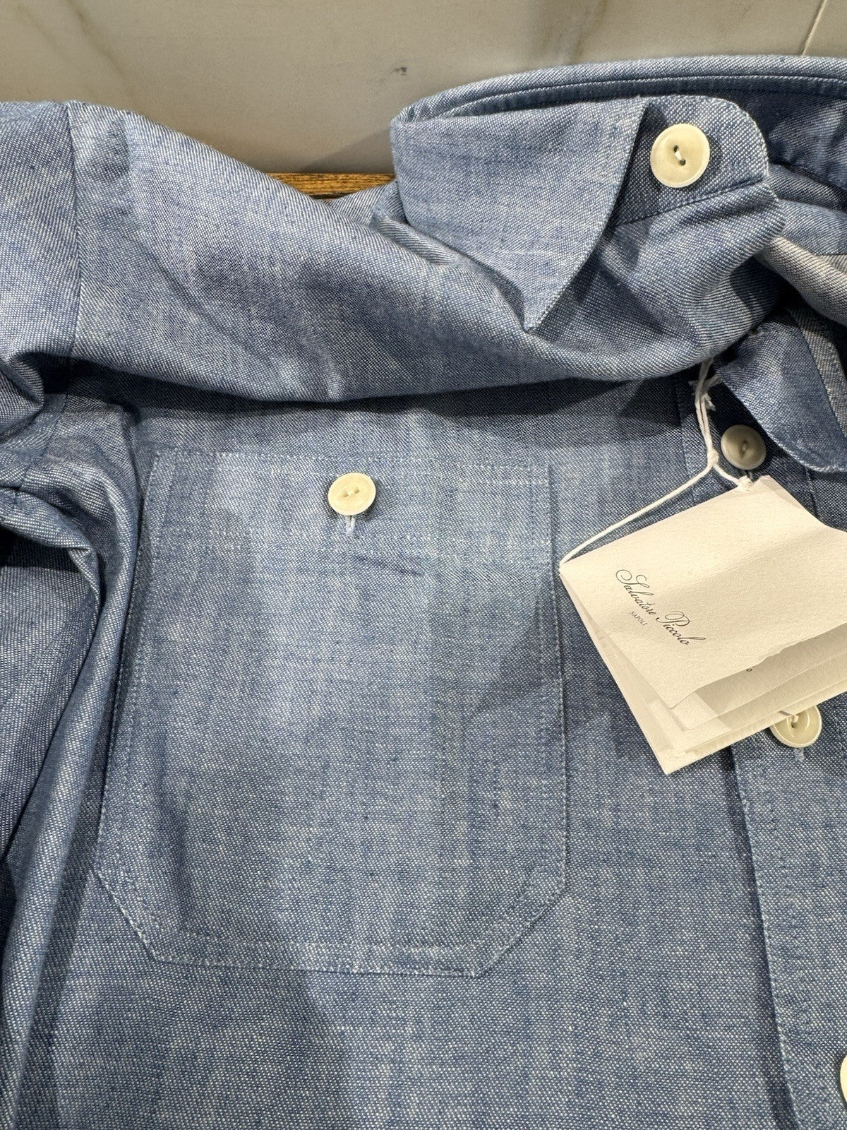 Salvatore Piccolo Napoli Denim Camicia Top Italian Quality Tasche 42