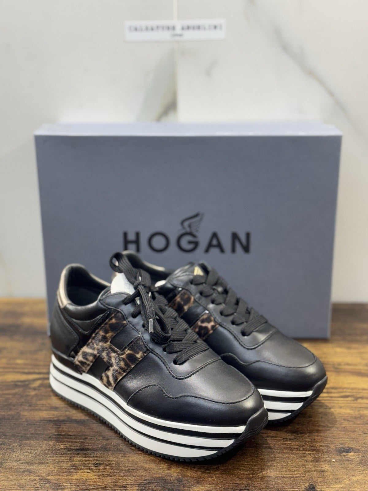 Hogan MIDI Platform Sneaker Pelle Nera Leopard Casual Hogan Donna 36
