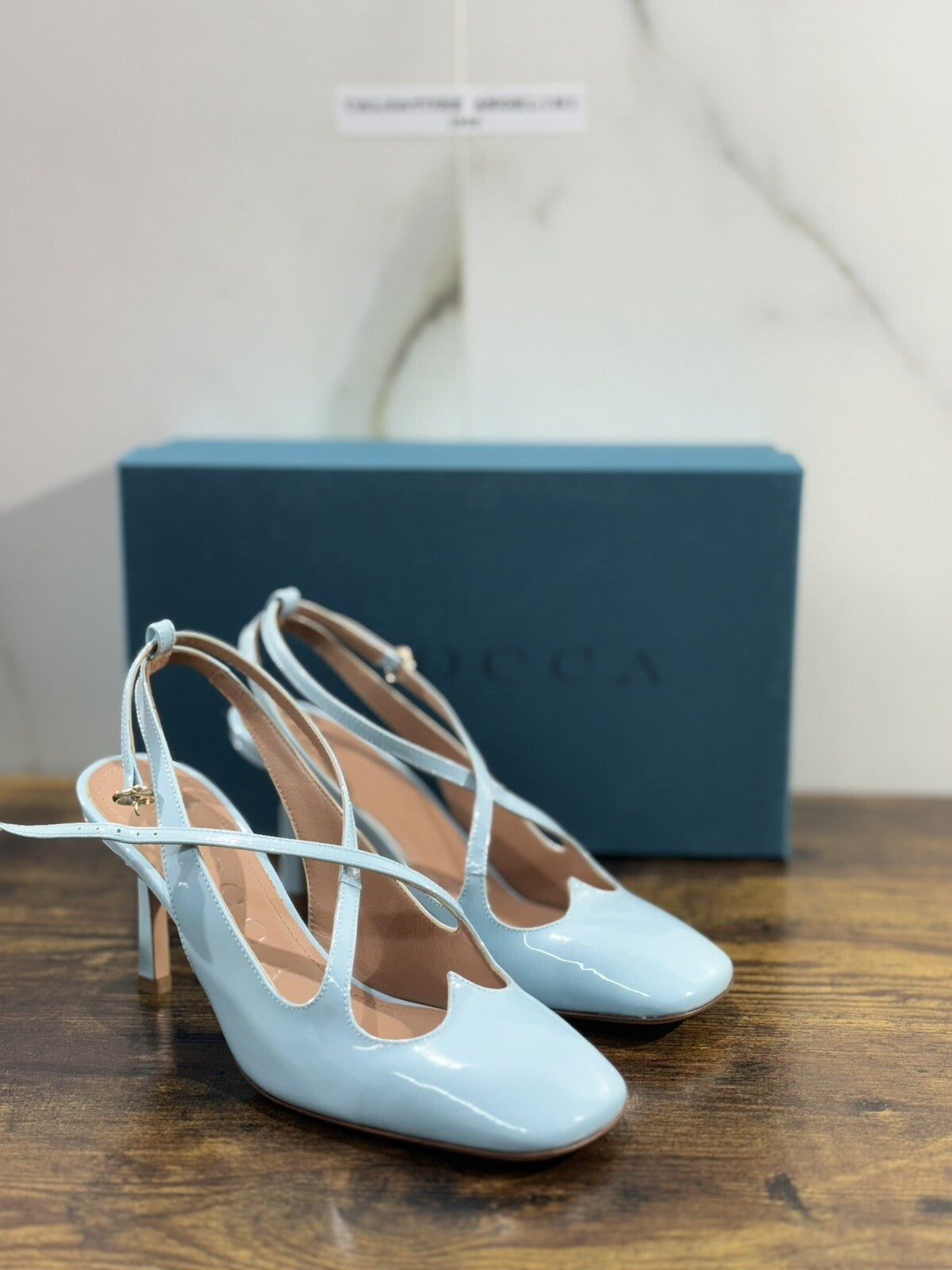 A.Bocca Two For Love Sling Back Donna Pelle Cielo Tacco Luxury Handmade 40