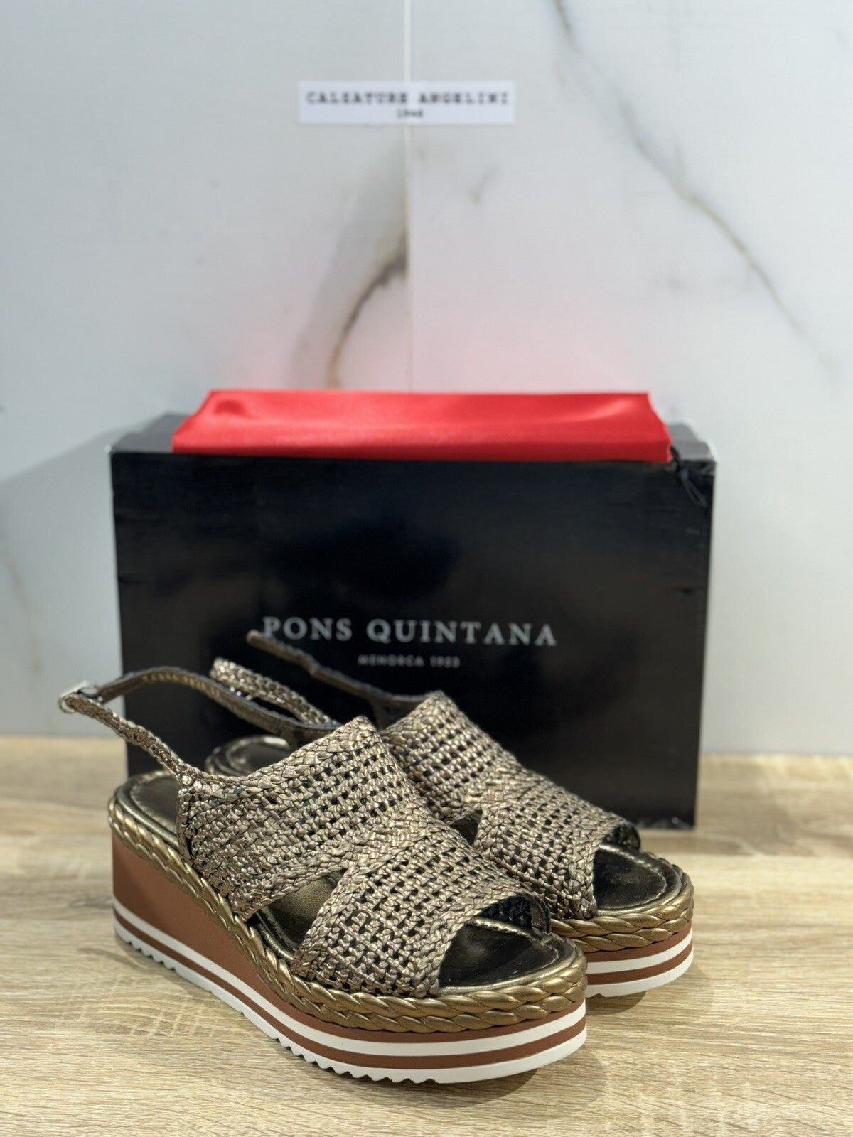Pons Quintana Sandalo Donna Padova Pelle Bronzo Handmade Zeppa 36