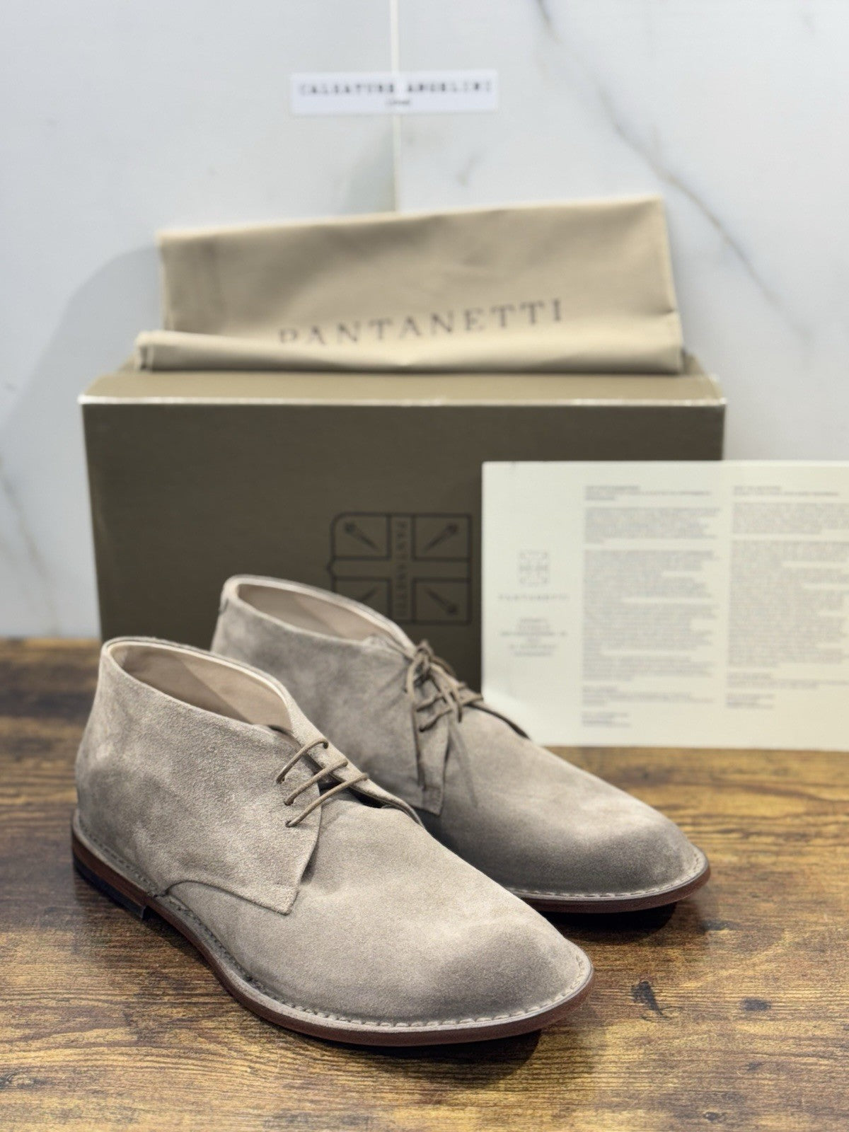 Pantanetti Polacchino Suede Tortora Fondo Cuoio Handmade In Italy Uomo 44